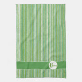 Monogram blauwgroen, Groene en Witte Stripes Theedoek (Verticaal)