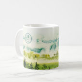 Monogram Blauwgroen Groene Waterverf Koffiemok (Voorkant links)