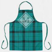 Monogram Blauwgroen Klassiek Pset Aangepast Tartan Schort (Voorkant)