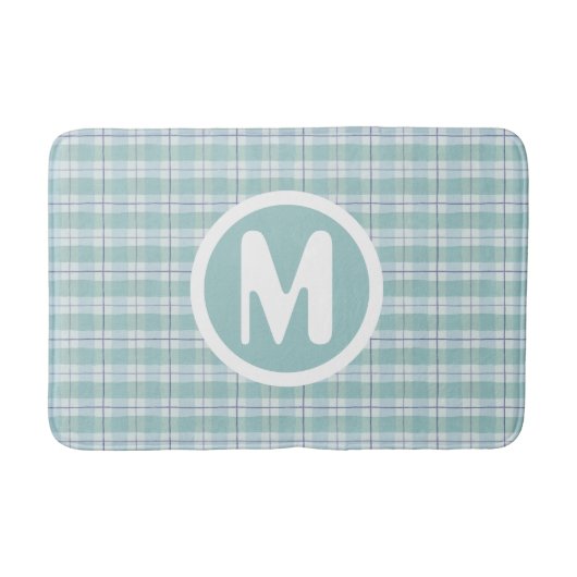 Monogram Blauwgroen land Plaid Baby Nursery Badmat (Voorkant)