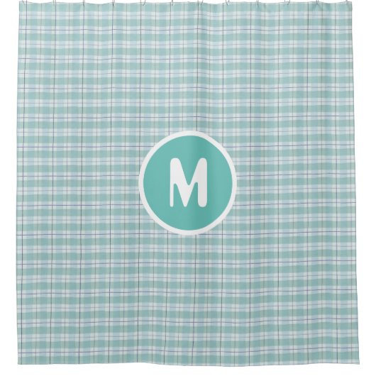 Monogram Blauwgroen land Plaid Baby Nursery Douchegordijn (Voorkant)