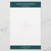 Monogram Blauwgroen Modern Elegant Business Briefpapier (Voorkant)