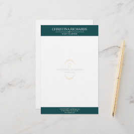 Monogram Blauwgroen Modern Elegant Business Briefpapier