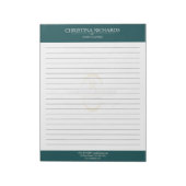 Monogram Blauwgroen Modern Elegant voering Notitieblok (Linkerzijde)