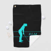 Monogram Blauwgroen op Black Woman Silhouette Golf Golfhanddoek (Insitu)