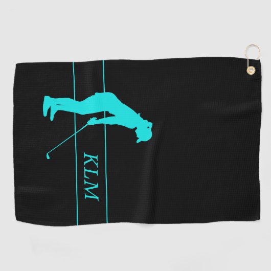 Monogram Blauwgroen op Black Woman Silhouette Golf Golfhanddoek (Horizontaal)