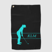 Monogram Blauwgroen op Black Woman Silhouette Golf Golfhanddoek (Voorkant)