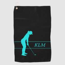 Monogram Blauwgroen op Black Woman Silhouette Golf Golfhanddoek