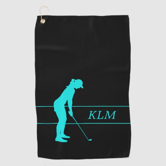 Monogram Blauwgroen op Black Woman Silhouette Golf Golfhanddoek (Voorkant)