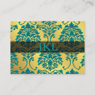 Monogram, blauwgroen op gouden toondameskubbykaart visitekaartje