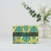 Monogram, blauwgroen op gouden toondameskubbykaart visitekaartje (Staand voorkant)