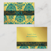 Monogram, blauwgroen op gouden toondameskubbykaart visitekaartje (Voorkant / Achterkant)