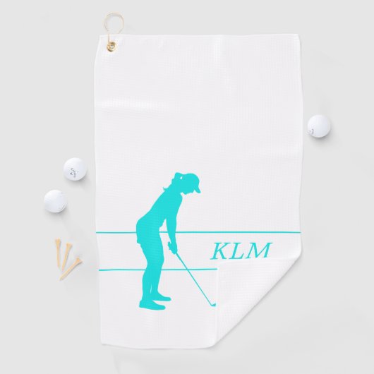 Monogram Blauwgroen op White Woman Silhouette Golf Golfhanddoek (Insitu)