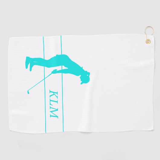 Monogram Blauwgroen op White Woman Silhouette Golf Golfhanddoek (Horizontaal)
