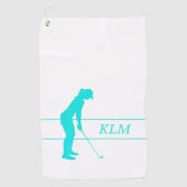Monogram Blauwgroen op White Woman Silhouette Golf Golfhanddoek (Voorkant)