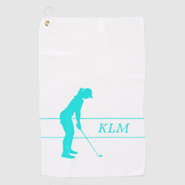 Monogram Blauwgroen op White Woman Silhouette Golf Golfhanddoek
