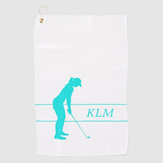 Monogram Blauwgroen op White Woman Silhouette Golf Golfhanddoek (Voorkant)