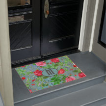 Monogram Blauwgroen Paris Waterverf Flowers Deurkl