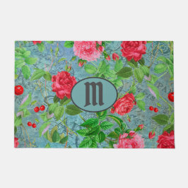 Monogram Blauwgroen Paris Waterverf Flowers Deurkl Deurmat