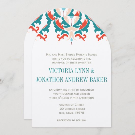 Monogram Blauwgroen Peach Red Oranje Weddenschap Kaart (Voorkant / Achterkant)