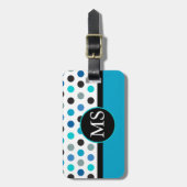Monogram blauwgroen Polka Dots Stripes Bagagelabel (Voorkant verticaal)