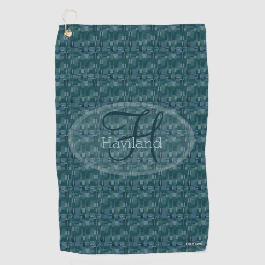 Monogram Blauwgroen Print Golf Towel - HAMbyWG Golfhanddoek (Voorkant)