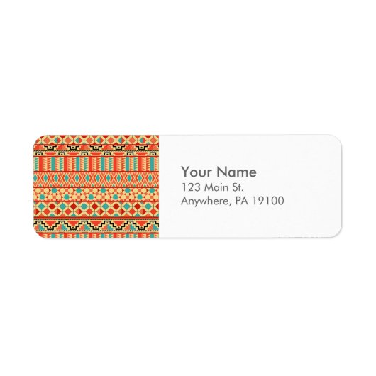 Monogram Blauwgroen Roze Abstract Tribal Print Pat Etiket (Voorkant)