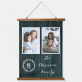 Monogram blauwgroen Rustige Familie Foto Hangend Wandkleed (Voorkant)