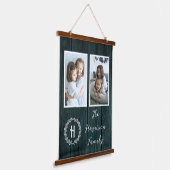Monogram blauwgroen Rustige Familie Foto Hangend Wandkleed (Gebogen)