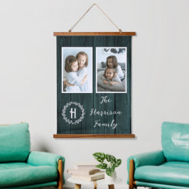 Monogram blauwgroen Rustige Familie Foto Hangend Wandkleed