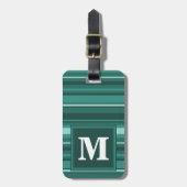 Monogram blauwgroen strepen bagagelabel (Voorkant verticaal)