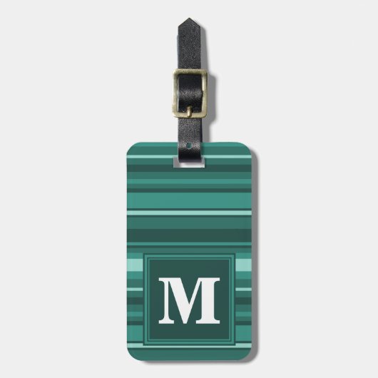 Monogram blauwgroen strepen bagagelabel (Voorkant verticaal)