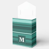 Monogram blauwgroen strepen bedankdoosjes (Geopend)