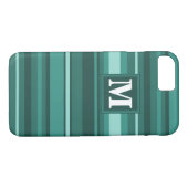Monogram blauwgroen strepen Case-Mate iPhone case (Achterkant (Horizontaal))