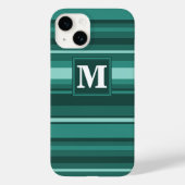 Monogram blauwgroen strepen Case-Mate iPhone case (Achterkant)