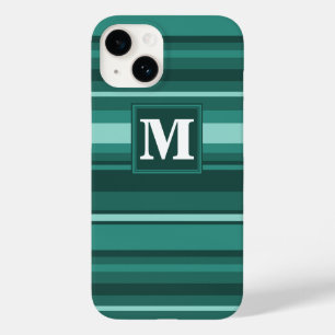 Monogram blauwgroen strepen Case-Mate iPhone 14 hoesje