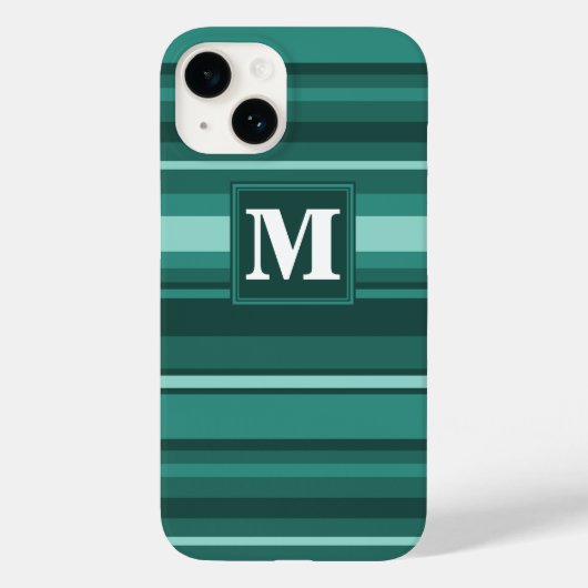 Monogram blauwgroen strepen Case-Mate iPhone case (Achterkant)
