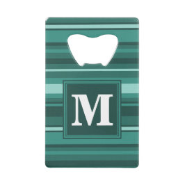 Monogram blauwgroen strepen creditkaart flessenopener