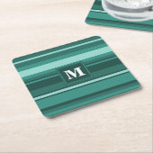 Monogram blauwgroen strepen kartonnen onderzetters (Schuin)