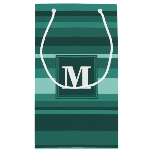 Monogram blauwgroen strepen klein cadeauzakje (Achterkant)