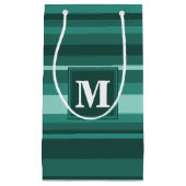 Monogram blauwgroen strepen klein cadeauzakje (Voorkant)