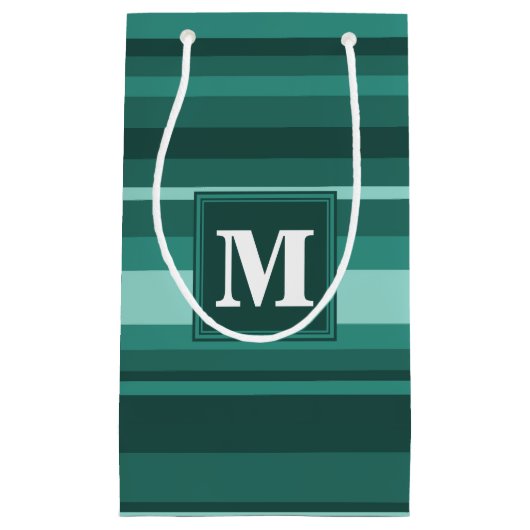 Monogram blauwgroen strepen klein cadeauzakje (Voorkant)