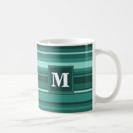 Monogram blauwgroen strepen koffiemok