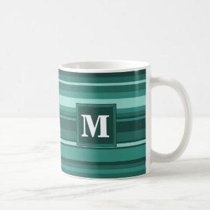 Monogram blauwgroen strepen koffiemok