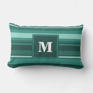 Monogram blauwgroen strepen kussen