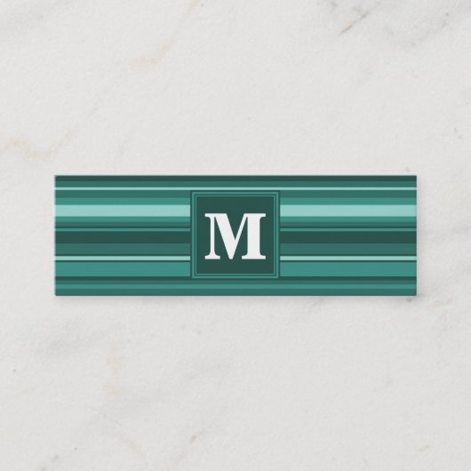 Monogram blauwgroen strepen mini visitekaartje (Voorkant)