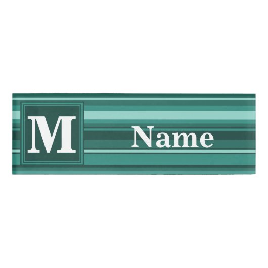 Monogram blauwgroen strepen naambadge (Voorkant)