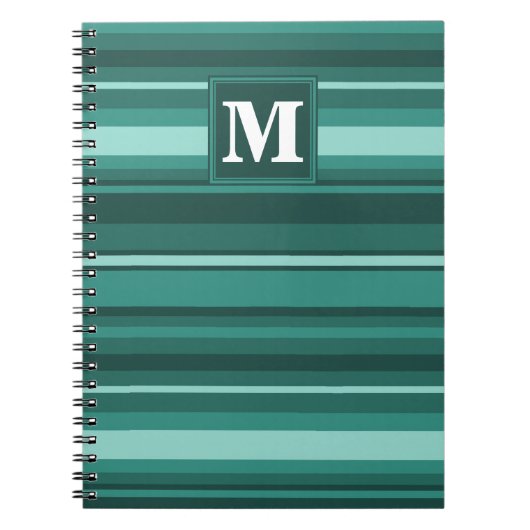 Monogram blauwgroen strepen notitieboek (Voorkant)