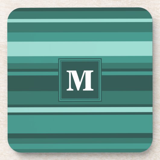 Monogram blauwgroen strepen onderzetter (Voorkant)