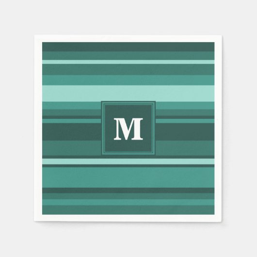 Monogram blauwgroen strepen servet (Voorkant)